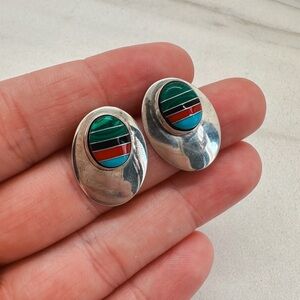 Vintage Zuni stone inlay shield earrings
